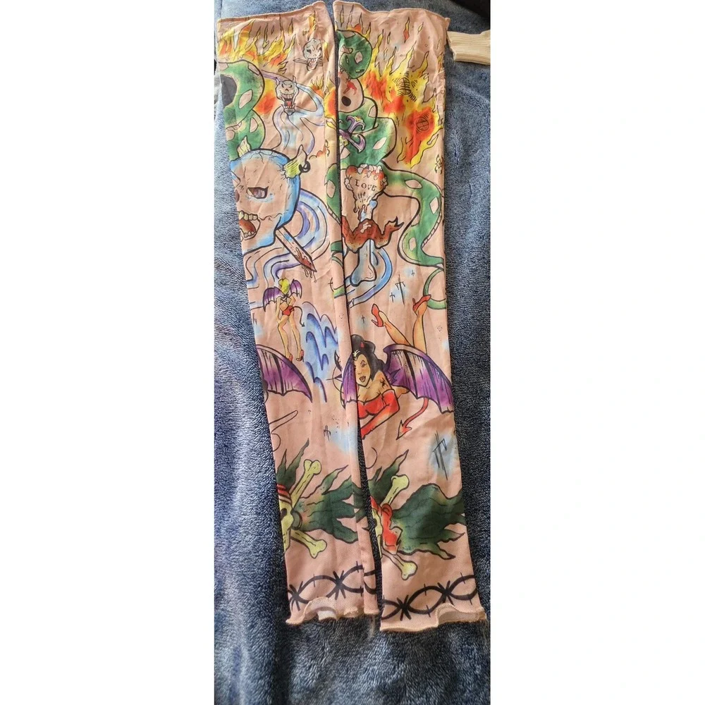 Halloween Tattoo Print Leg Covers One Size Women Multi-Color Costume Leggings